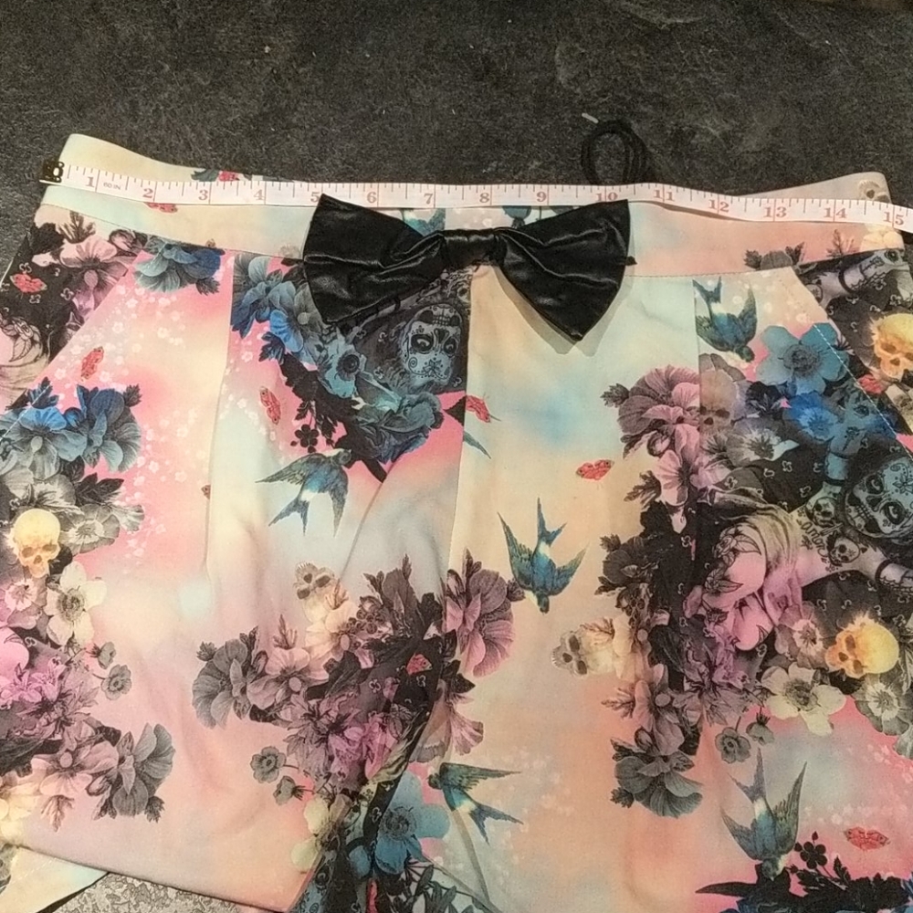 Iron Fist Pastel Floral Skull Bow Accent Women's Shorts - Picture 6 of 7